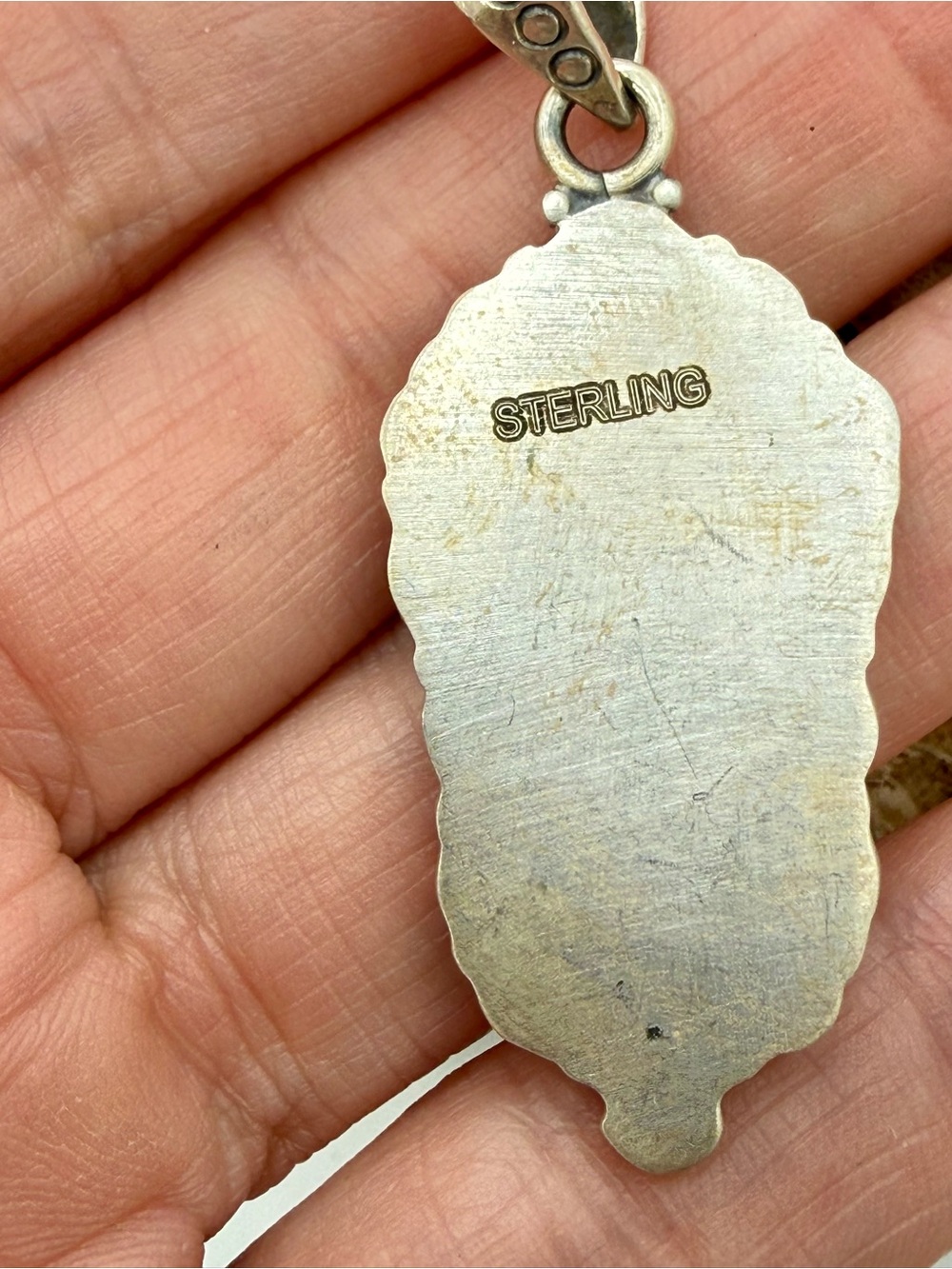 Sterling Silver Double Green Turquoise Southwestern Pendant 2.5” Native American - Picture 6 of 15